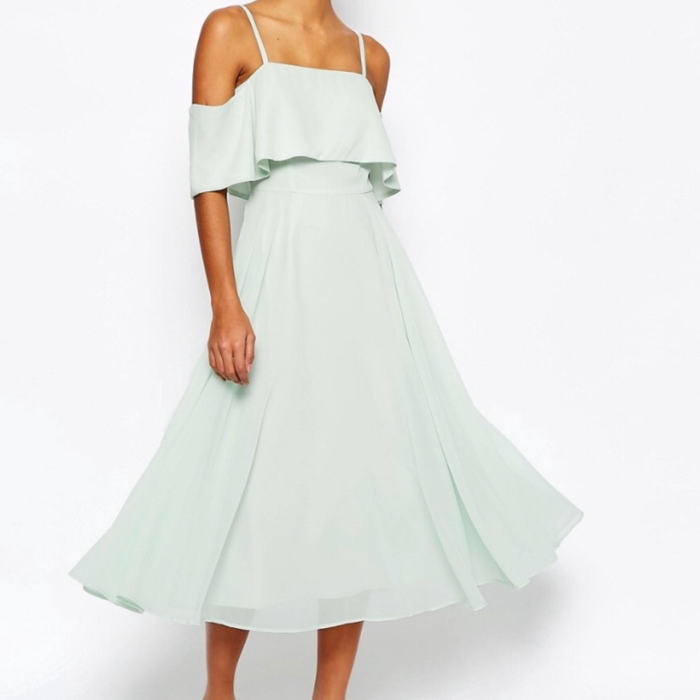 ASOS soft mint cold shoulder midi dress